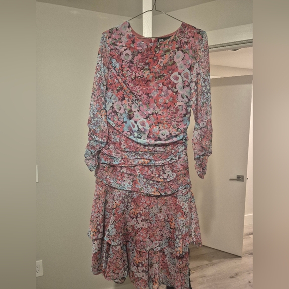 Zara Pink Floral Long Sleeve Dress - Picture 1 of 5